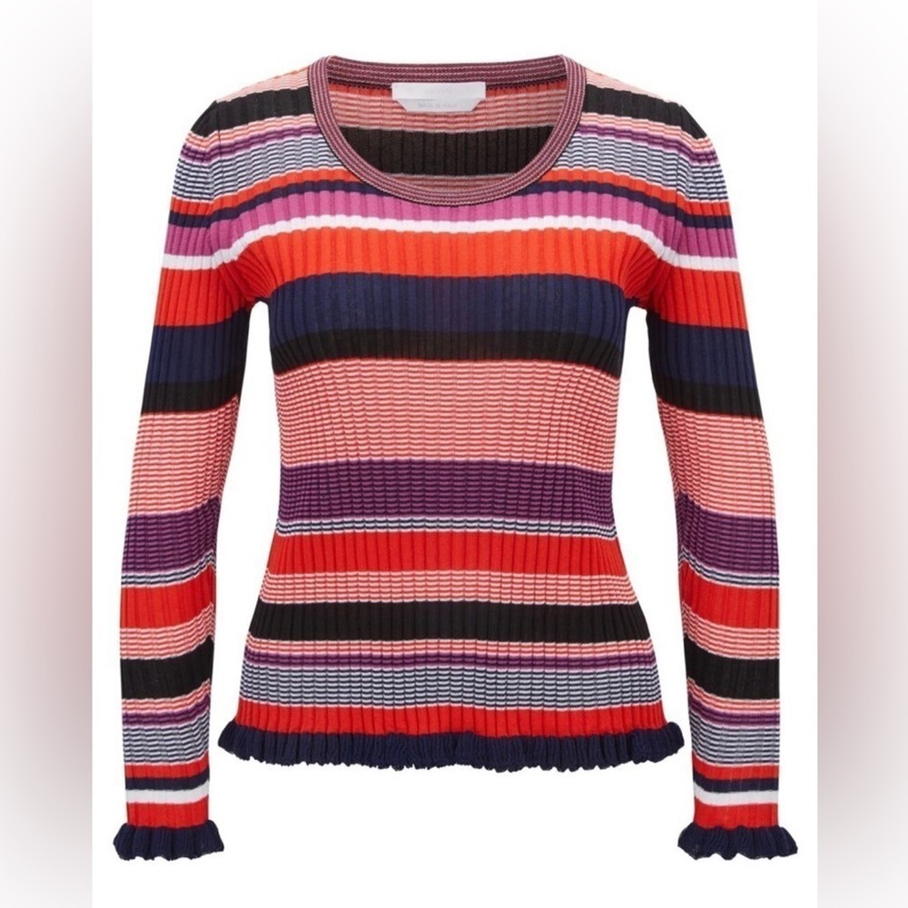 Hugo Boss Fallegria Striped Ribbed Knit Pullover XS